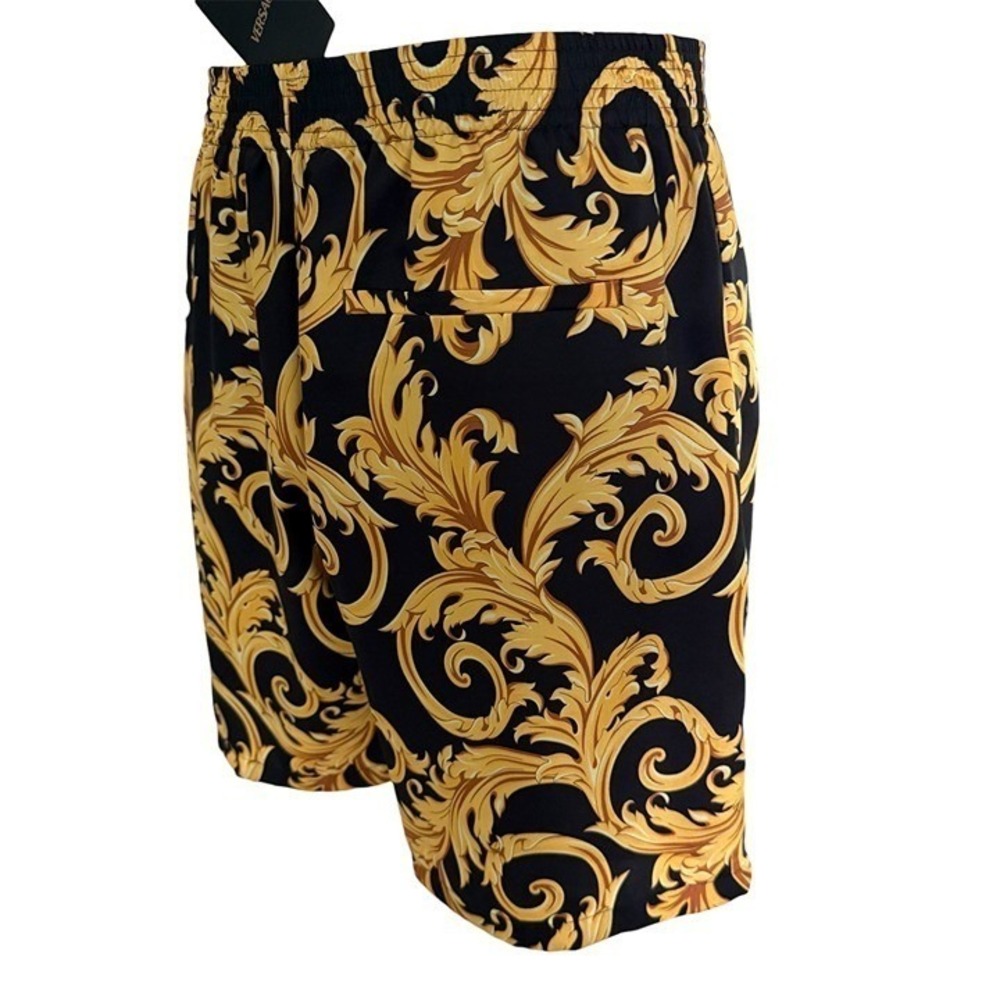 Versace Men'sBaroque Print Twill Poly Shorts Black Gold Print Shorts, sz 50 - Picture 4 of 12